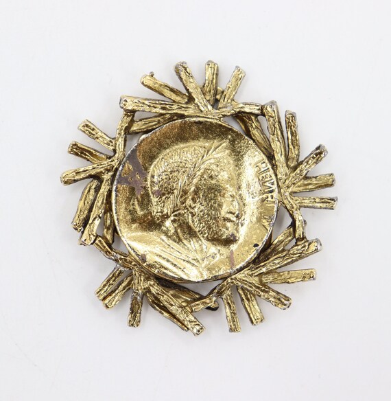 ancienne broche pince foulard en laiton abeille fleur début XX ème