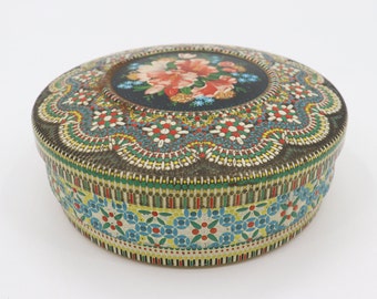 Vintage Daher Biscuit Cookie Tin - Container Made in Holland - 1970s Floral Mosaic Trinket Box