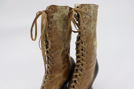 Antique Victorian Two-Toned Black and Brown Boots… - image 3