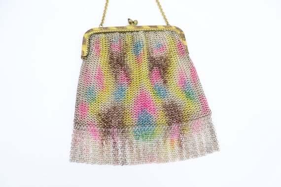 Vintage Mesh Bag with Gold and Brown Frame and Pi… - image 2