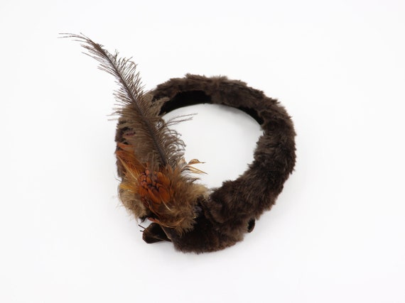 Vintage Brown Rabbit Fur Fascinator Hat - Skull C… - image 1