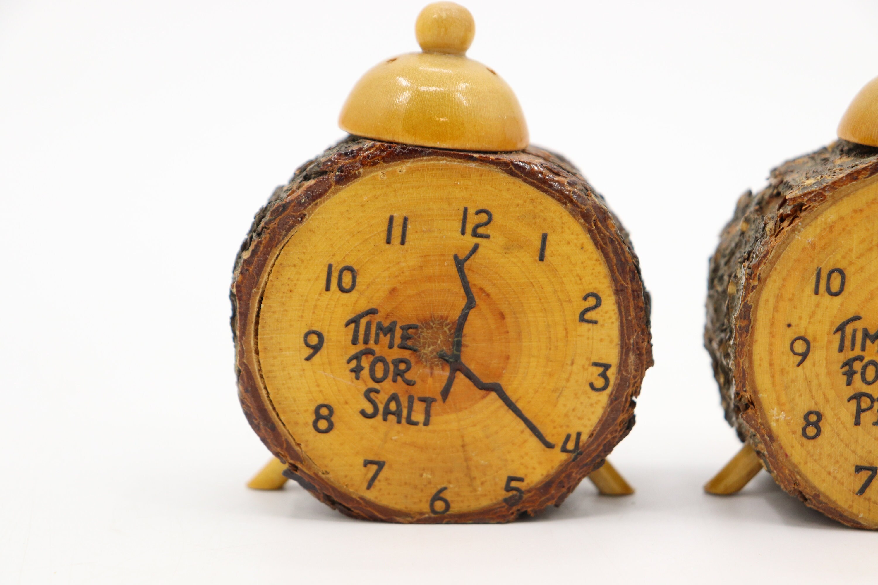Salt Box Clock Vintage Wooden Clock Souvenir Salt & Pepper Shakers - Cheboygan, MI ...