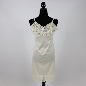 Vintage White Silky Nylon Slip Dress with Lace Bust - 1960s Nightgown Lingerie