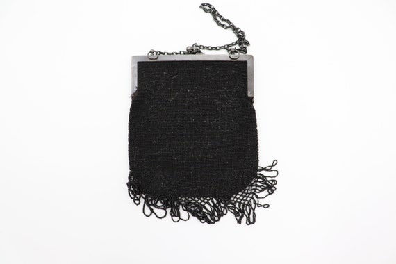 Vintage Jet Black Beaded Purse - Antique 20s Flap… - image 4