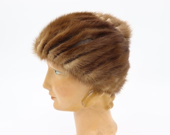 Vintage Brown Genuine Mink Fur Hat - Woman's 1960s Winter Cap