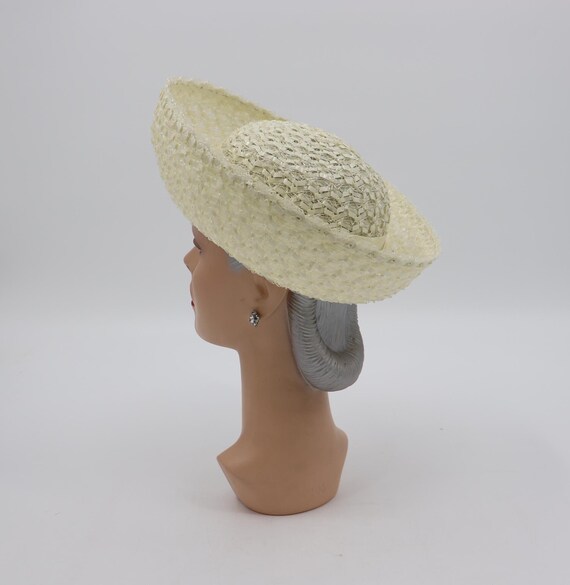 Vintage White Clover Lane Sun Hat 1960s Upturned Brim Straw Hat