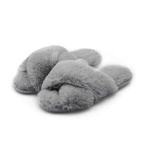 FLUFFxFLUFF / Open Toe Fluffy Slippers / Crossover Band Slippers