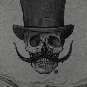 Embalmer Unisex T-shirt/ Victorian Aesthetic Funeral Director Tee/ Mustache and Bearded Skull with Top Hat Shirt