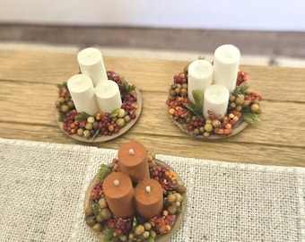 Miniature Dollhouse Fall Candle Trio Tray
