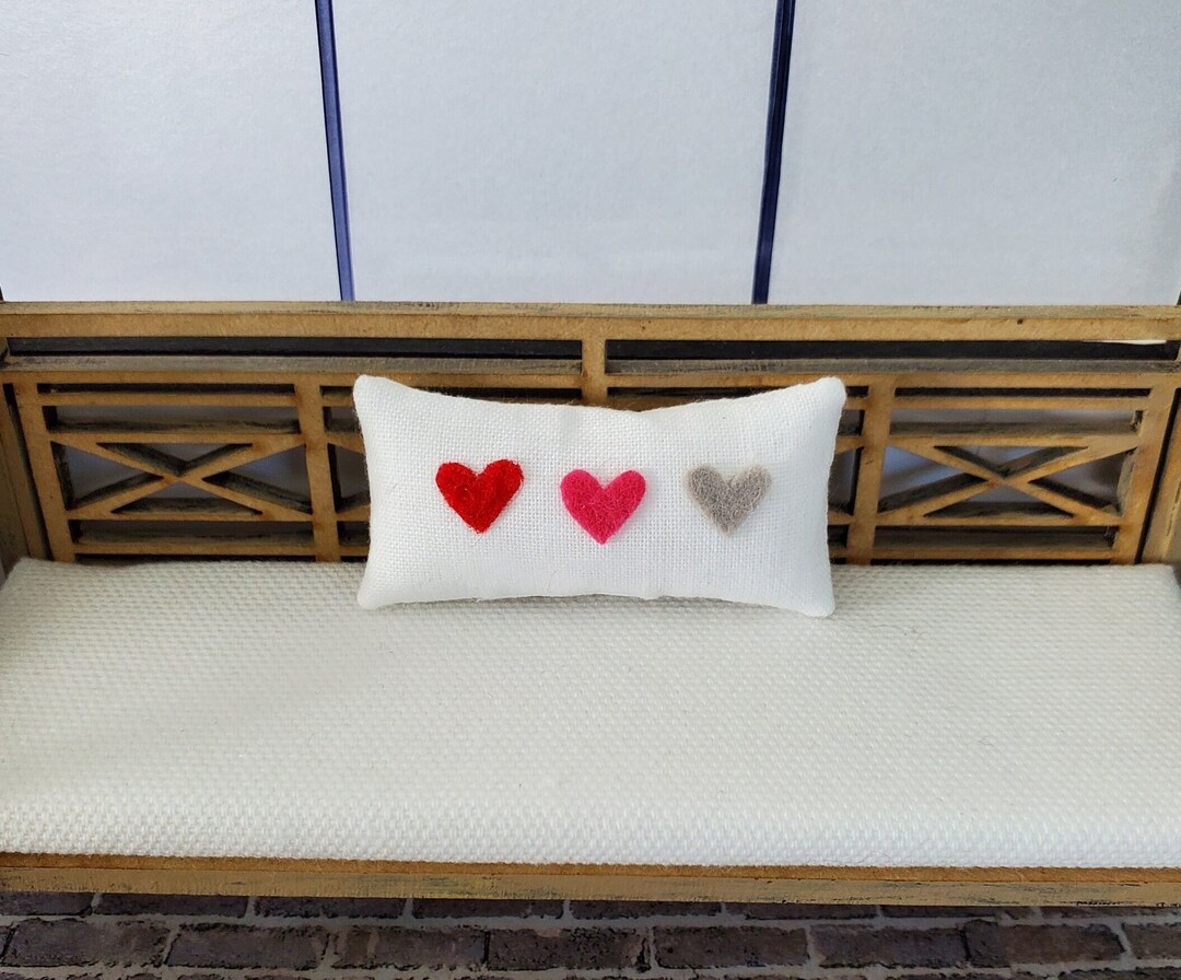 Miniature Dollhouse Valentine's Day Three Hearts Throw Pillow Etsy