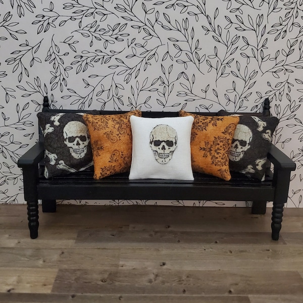 Miniature Dollhouse Skull Halloween Pillow