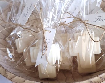 Baptism Favors set of 10, First Communion Favors, Baptism Party Favors, Cross Shape Candle Favors, Baptism Candles, First Communion Candles