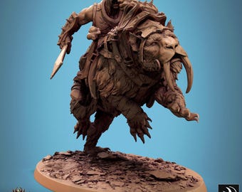 Sabertooth Mounted -  Resin Miniature - Tabletop  miniature - Fantasy Miniature - 32mm - D&D -  Sci-fi Miniature - Papsikel DnD