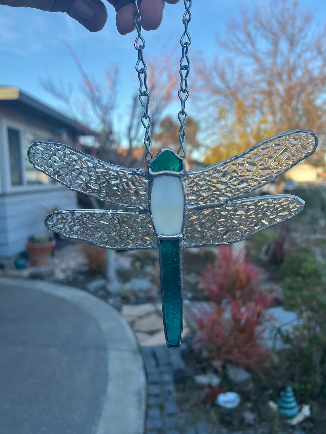 Indoor Dragonfly Insect Stained Glass 9x5.5 Inch Approx Wavy