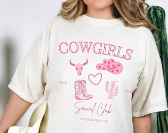 Yee Haw Cowgirl Social Club Tee | Rodeo Shirt | Comfort Colors | Western Style | Oversized