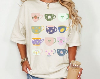 Cups Shirt Comfort Colors Shirt, Tea Shirt Tee, Cute Graphic Tees for Women, Breakfast Shirt For Women, Tea lover gift, coffee lover shirt