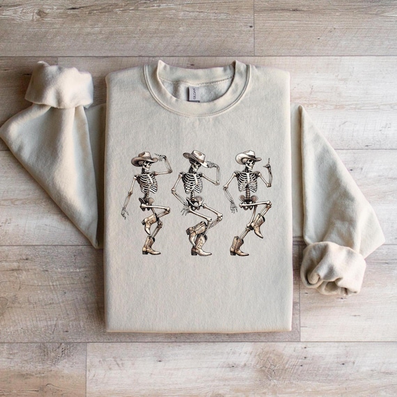 Cowboy Skeleton Sweatshirt - Gildan 18000 - Halloween Cowboy Crewneck - Spooky Western Apparel - Unisex Skeleton Shirt