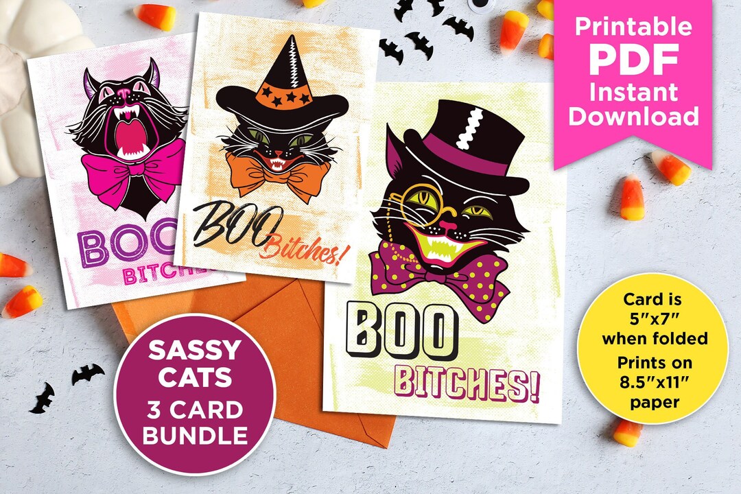 Cute Halloween Printable Greeting Card Set, Halloween Card, Foldable ...