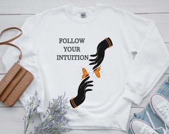 Sigue tu intuición sudadera mística ropa estética suéter de gran tamaño sudadera espiritual ropa hippie con suéter de mariposa