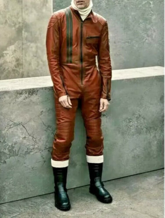 Men Real Leather Jumpsuit Catsuit Brown Leather Bodysuit Men Etsy