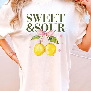 Comfort Colors® Sweet & Sour Lemon Shirt, Cute Lemon Bow Graphic Summer Shirt, Vintage Citrus Fruit Aesthetic, Beach Vacation Shirt for Mom