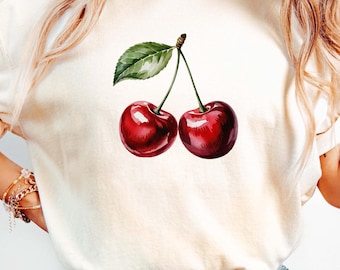 Vintage Cherry Shirt – Retro Fruit Graphic Tee, Cute Summer T-Shirt for Women, Cherry Lover Gift, Y2K Aesthetic Foodie Top, Cherries Shirt