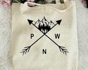 PNW Mountain Cotton Tote Bag, Adventure Camping Gift