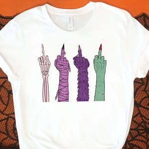 Funny Halloween Middle Finger Shirt, Spooky Skeleton Zombie Witch Hand Shirt, Sarcastic Halloween Graphic Tee, Gothic Horror Fall Shirt