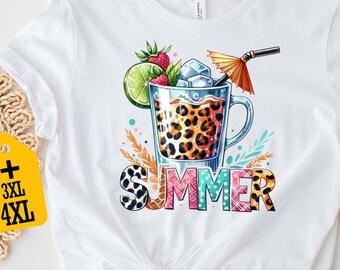 Summer Shirt Leopard Print Drink, Cute Tropical Cocktail Graphic Tee, Colorful Ice Drink Shirt, Summer Vacation Shirt for Women, Beach Shirt
