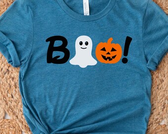 Boo Ghost Pumpkin Shirt, Cute Halloween Shirt for Women, Funny Spooky Season T-Shirt, Fall Ghost Shirt, Trick or Treat Tee, Boo Graphic Tee