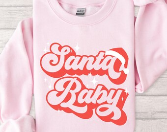 Santa Baby Christmas Sweatshirt, Pink Retro Holiday Crewneck, Cute Womens Christmas Sweater, Funny Santa Sweatshirt, Xmas Gift for Her