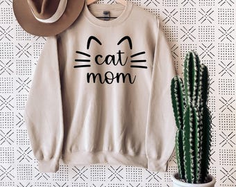 Cat Mom Crewneck Sweatshirt, Cute Cat Lover Gift