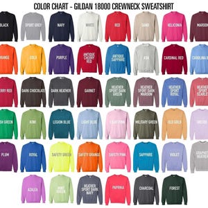 the color chart for the long - sleeved sweatshirts