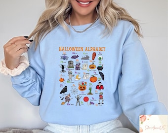 Halloween Alphabet Sweatshirt, Teacher Halloween Costume, Halloween Party Shirt, Spooky Season Sweatshirt, Halloween Gift For Teacher