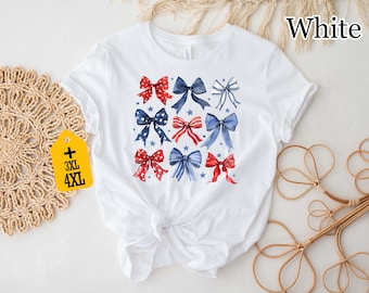 Patriotic Bow Shirt, Red White Blue Graphic Tee, 4th of July Shirt, Cute USA Shirt, Summer America Tee, Women’s Patriotic Outfit, USA Shirt