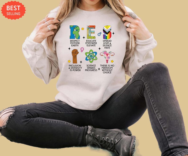 Resist Sweatshirt - Respect Mother Earth, Empower Education, Spread Love, Inclusion, Diversity, Pro-Choice, Science Drives Progress Bild 3