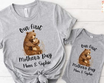 Mom And Baby Matching Shirt With Custom Names For Mother's Day, Our First Mother's Day Cute Bear T-shirt, Personalized Mother's Day Gift