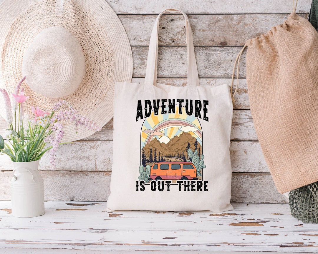 Adventure is Out There Tote Bag, Camping Tote Bag, Reusable Bag, Hiking Tote Bag, Grocery Bag