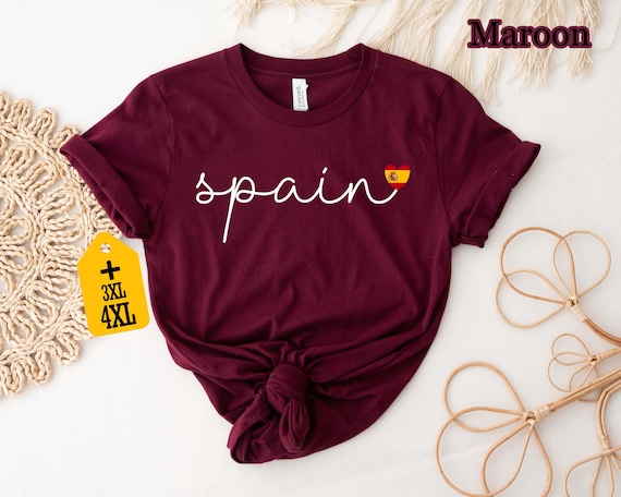 Spain Shirt with Heart Flag, Cute Spanish Aesthetic Tee, Minimal Vacation Shirt, España Travel Gift, European Country Pride Shirt for Him