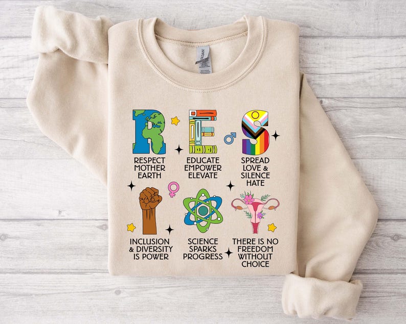 Resist Sweatshirt - Respect Mother Earth, Empower Education, Spread Love, Inclusion, Diversity, Pro-Choice, Science Drives Progress Bild 6