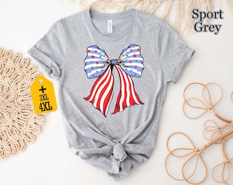 Patriotic Bow Graphic Shirt, Red White Blue Tee, 4th of July Shirt, Cute USA Shirt, Summer America Tee, Women’s July Fourth Outfit, USA Tee