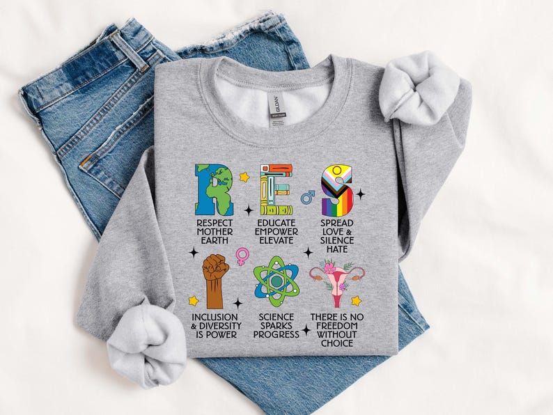 Resist Sweatshirt - Respect Mother Earth, Empower Education, Spread Love, Inclusion, Diversity, Pro-Choice, Science Drives Progress Bild 7