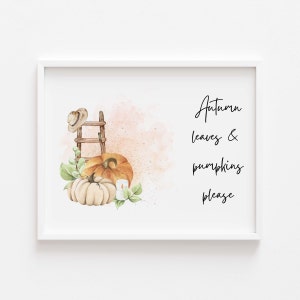 Herbst Blätter & Kürbisse bitte - Herbst Dekor Wanddrucke - Halloween Herbst Wohn Dekor - Aquarell Kürbis Wand Poster - Herbst Haus Kunst