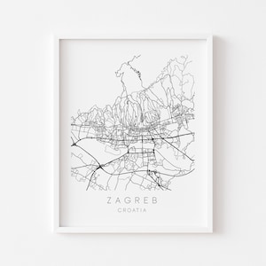 Zagreb Karte Druck - Stadt Karte Poster - Zagreb Wanddruck - Kroatien Wandposter - Kroatien Minimalistische Schwarzweißkarte Druck - Wohnkultur