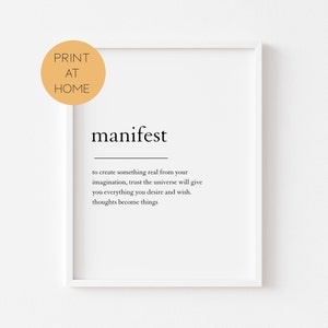 Manifest Definition Print - Law Of Attraction Print - Law Of Attraction Poster - Manifesting Motivational Quote - Affirmation Positive Print
