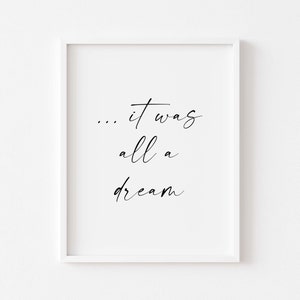 Impresión de letra &quot;Todo fue un sueño&quot; - Póster de letra de canción tipográfica - Impresión de pared para decoración del hogar - Impresiones tipográficas para el hogar - Impresión de regalo para ella