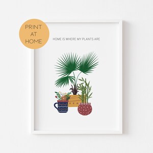Home Is Where My Plants Are Print - Botanical House Plants - Plant Lover Print - Plant Wall Art - Plant Illustration - Digital Download Art