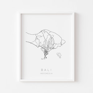 Impressão de mapa de Bali - Cartaz de mapa da cidade - Impressão de parede de Bali - Pôster de parede da Indonésia - Impressão de mapa minimalista em preto e branco - Decoração de casa