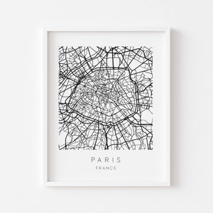 Paris Karte Druck - Stadt Karte Poster - Paris Wanddruck - Frankreich Wandposter - Minimalistische Schwarzweiß Karte Druck - Wohnkultur