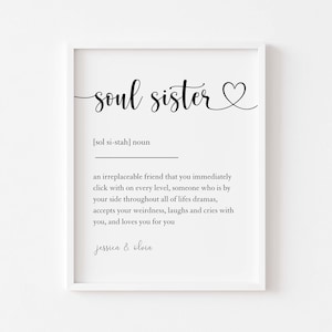 Personalised Soul Sister Print - Personalised Best Friend Print - Custom Christmas Gift For Best Friend - Gift For Her - Gifts For Friends